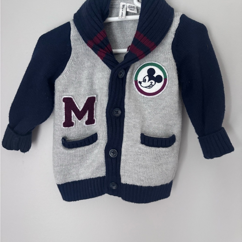 Disney Janie and Jack Navy and Gray Mickey Mouse Kids Button Up Top Cardigan